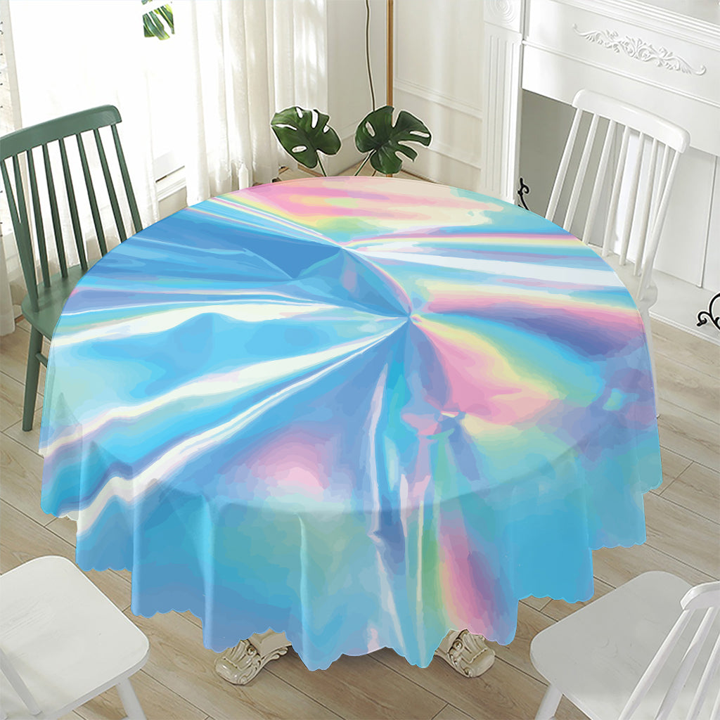 Blue Holographic Print Waterproof Round Tablecloth