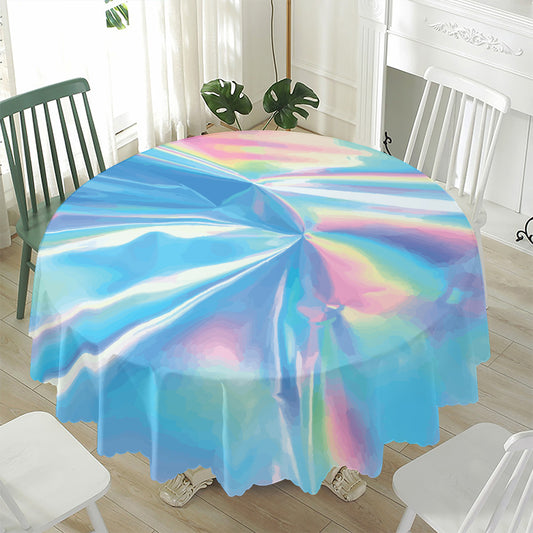 Blue Holographic Print Waterproof Round Tablecloth