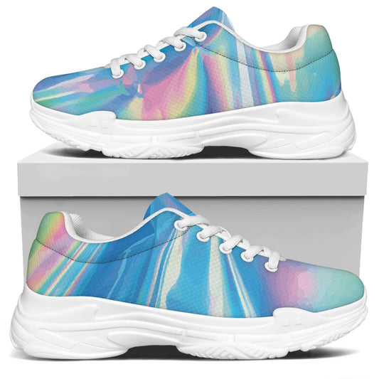Blue Holographic Print White Chunky Shoes