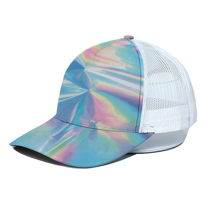 Blue Holographic Print White Mesh Trucker Cap