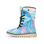 Blue Holographic Print Winter Boots