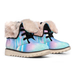 Blue Holographic Print Winter Boots