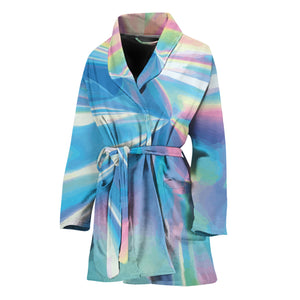 Blue Holographic Print Women's Bathrobe