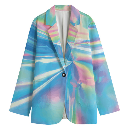Blue Holographic Print Women's Cotton Blazer
