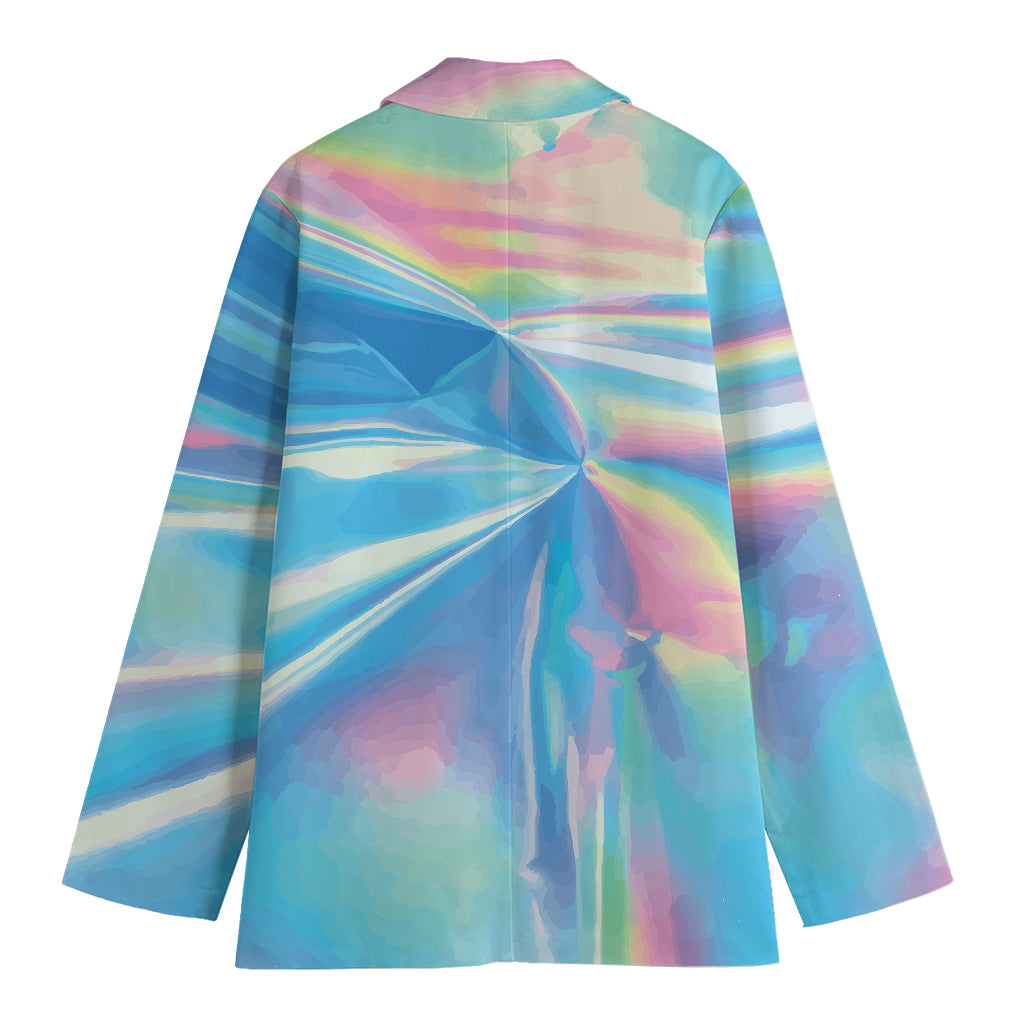 Blue Holographic Print Women's Cotton Blazer