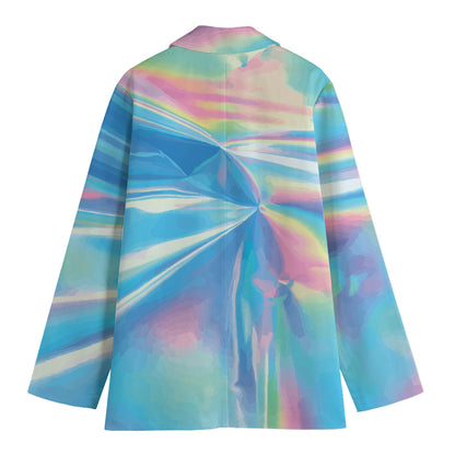 Blue Holographic Print Women's Cotton Blazer