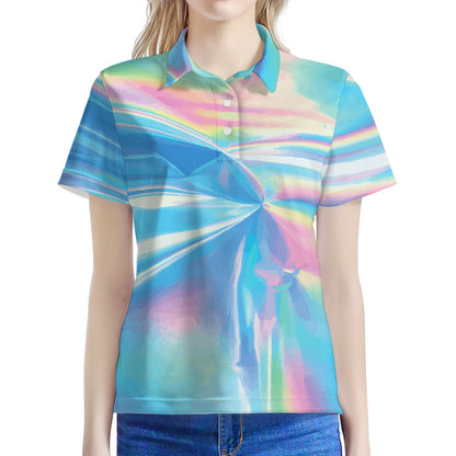 Blue Holographic Print Women's Polo Shirt