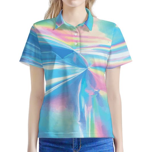 Blue Holographic Print Women's Polo Shirt