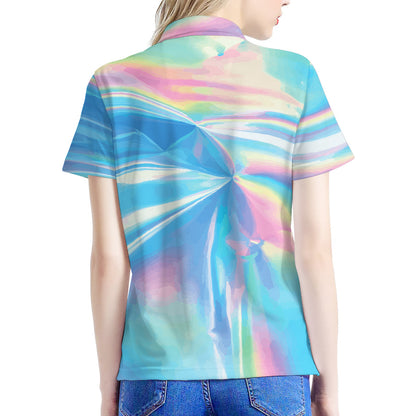 Blue Holographic Print Women's Polo Shirt
