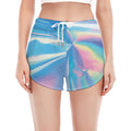 Blue Holographic Print Women's Split Running Shorts