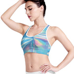 Blue Holographic Print Women's Sports Bra