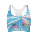 Blue Holographic Print Women's Sports Bra