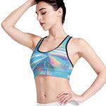Blue Holographic Print Women's Sports Bra