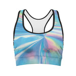 Blue Holographic Print Women's Sports Bra