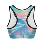 Blue Holographic Print Women's Sports Bra