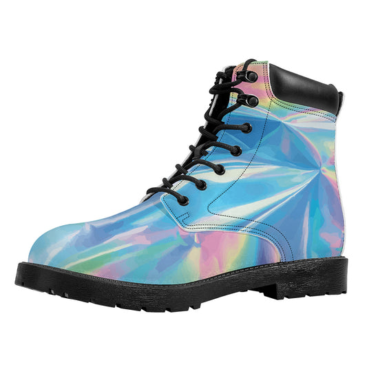 Blue Holographic Print Work Boots