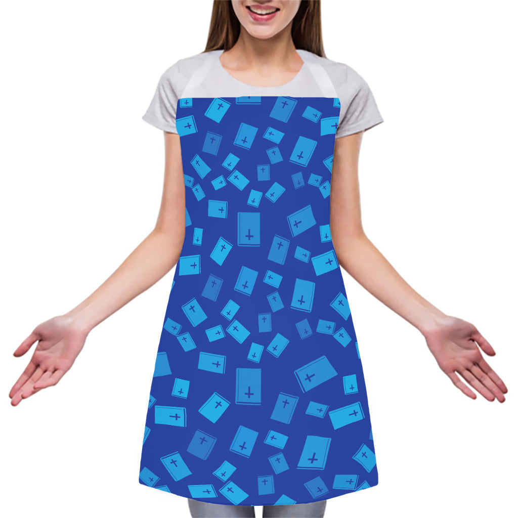 Blue Holy Bible Pattern Print Adjustable Apron