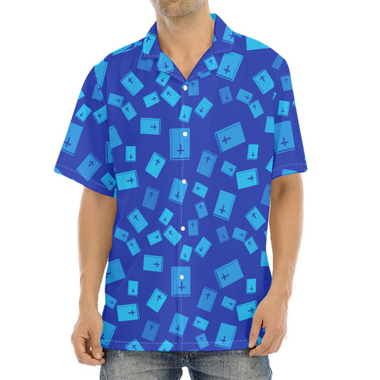 Blue Holy Bible Pattern Print Aloha Shirt