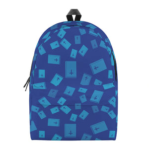 Blue Holy Bible Pattern Print Backpack