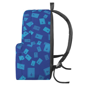 Blue Holy Bible Pattern Print Backpack