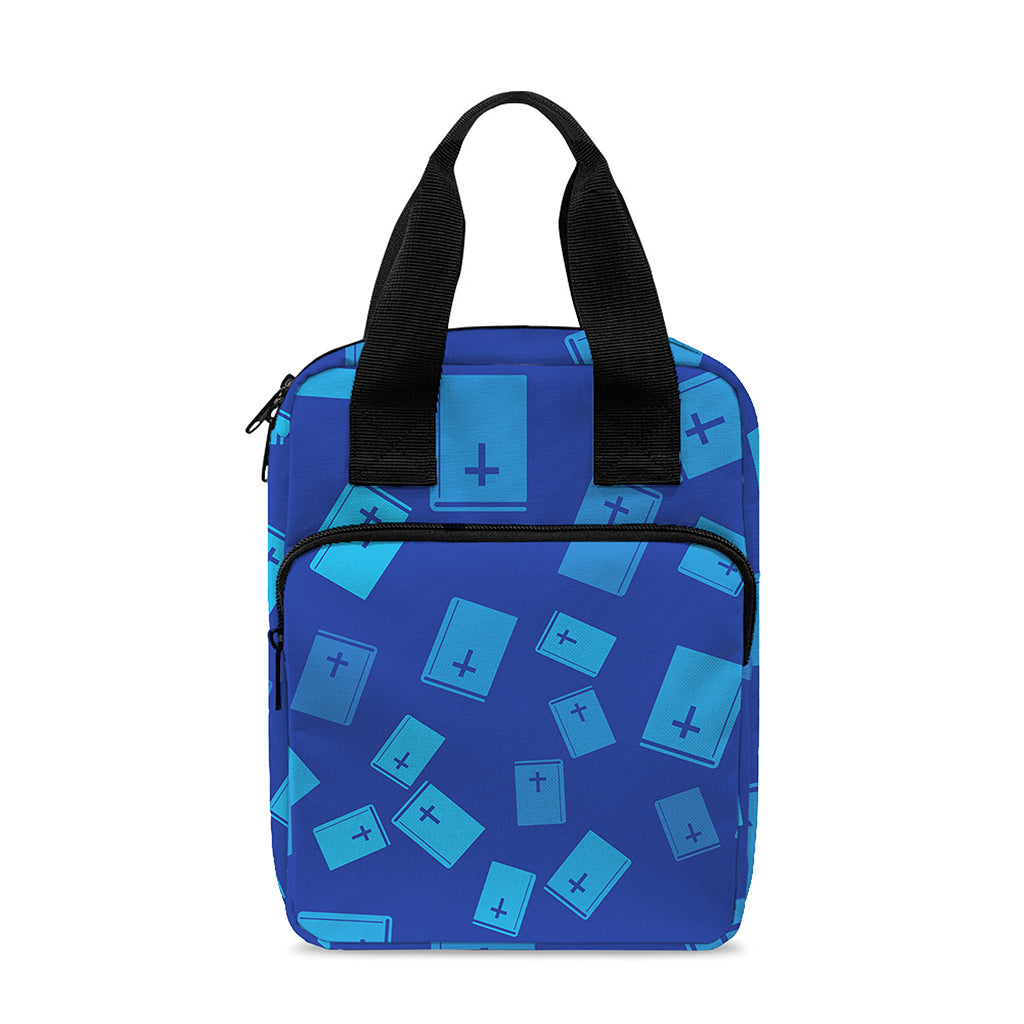 Blue Holy Bible Pattern Print Bible Tote Bag