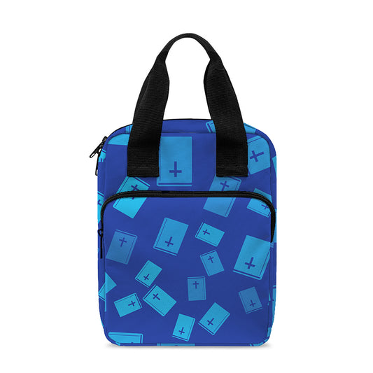 Blue Holy Bible Pattern Print Bible Tote Bag