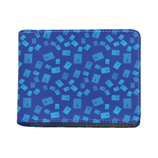 Blue Holy Bible Pattern Print Bifold Wallet