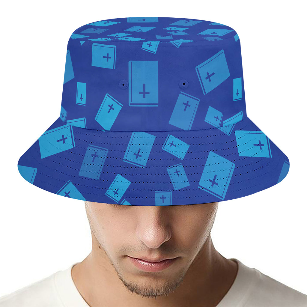 Blue Holy Bible Pattern Print Bucket Hat