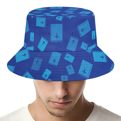 Blue Holy Bible Pattern Print Bucket Hat