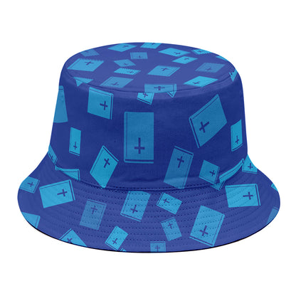 Blue Holy Bible Pattern Print Bucket Hat