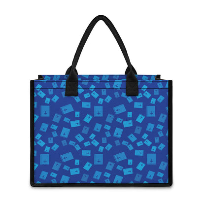Blue Holy Bible Pattern Print Canvas Tote Bag