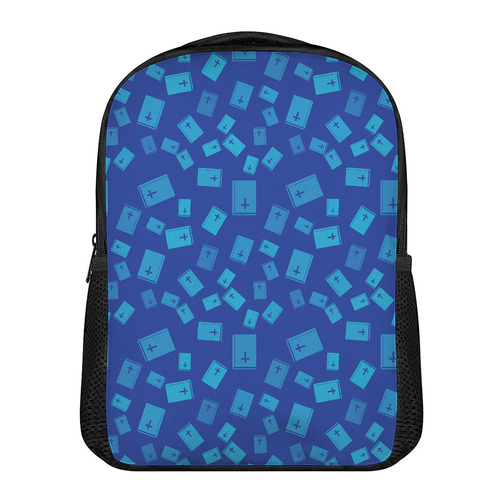 Blue Holy Bible Pattern Print Casual Backpack