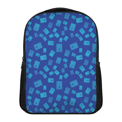 Blue Holy Bible Pattern Print Casual Backpack