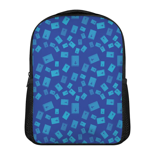 Blue Holy Bible Pattern Print Casual Backpack