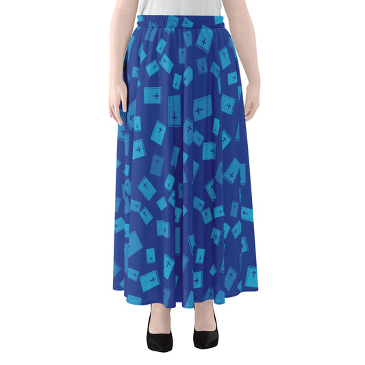 Blue Holy Bible Pattern Print Chiffon Maxi Skirt