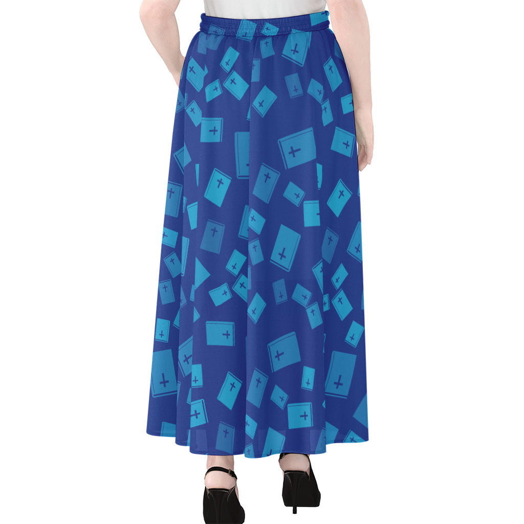 Blue Holy Bible Pattern Print Chiffon Maxi Skirt