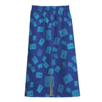 Blue Holy Bible Pattern Print Cotton Front Slit Maxi Skirt