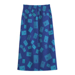 Blue Holy Bible Pattern Print Cotton Front Slit Maxi Skirt