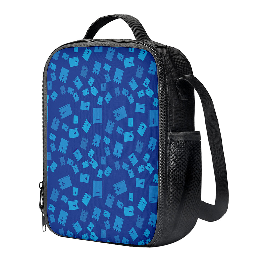 Blue Holy Bible Pattern Print Crossbody Lunch Bag