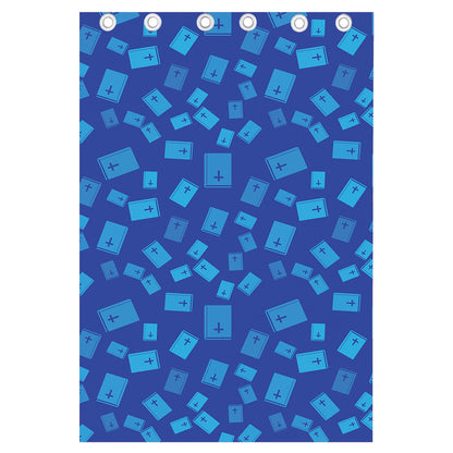 Blue Holy Bible Pattern Print Curtain