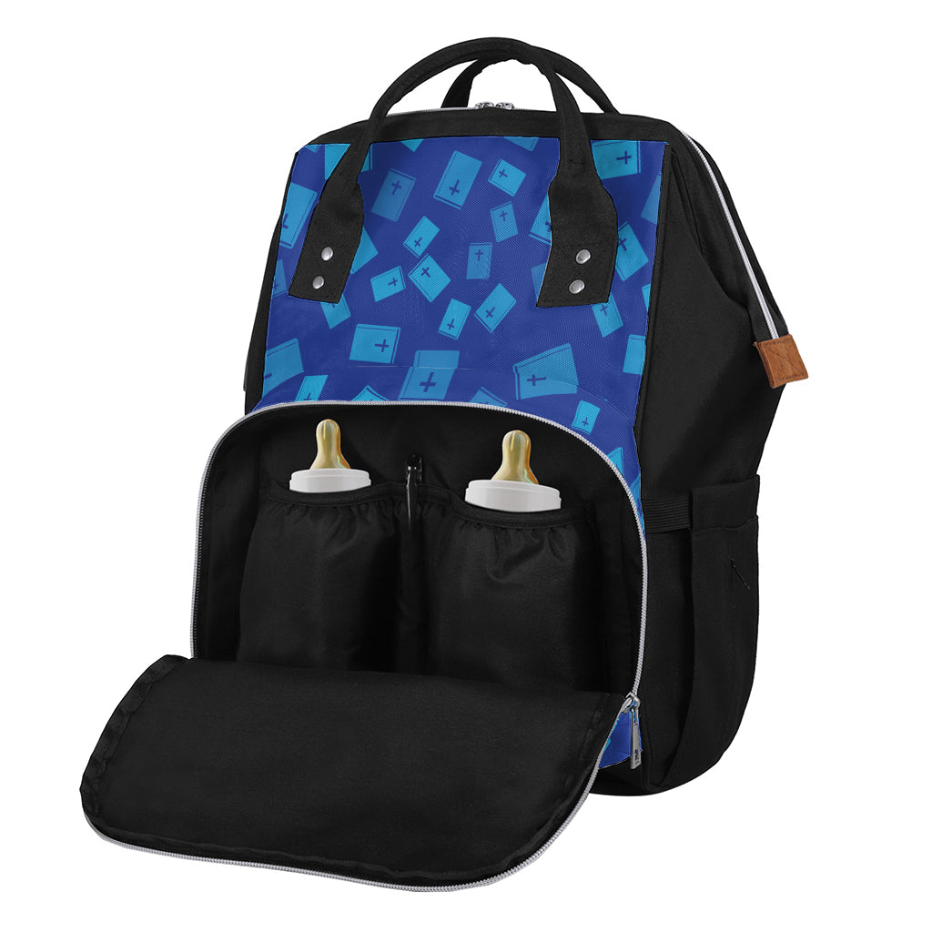 Blue Holy Bible Pattern Print Diaper Bag