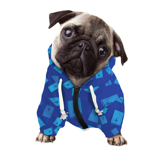 Blue Holy Bible Pattern Print Dog Zip Up Hoodie