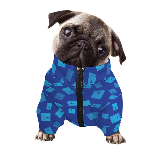 Blue Holy Bible Pattern Print Dog Zip Up Jacket