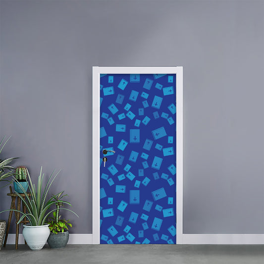 Blue Holy Bible Pattern Print Door Sticker