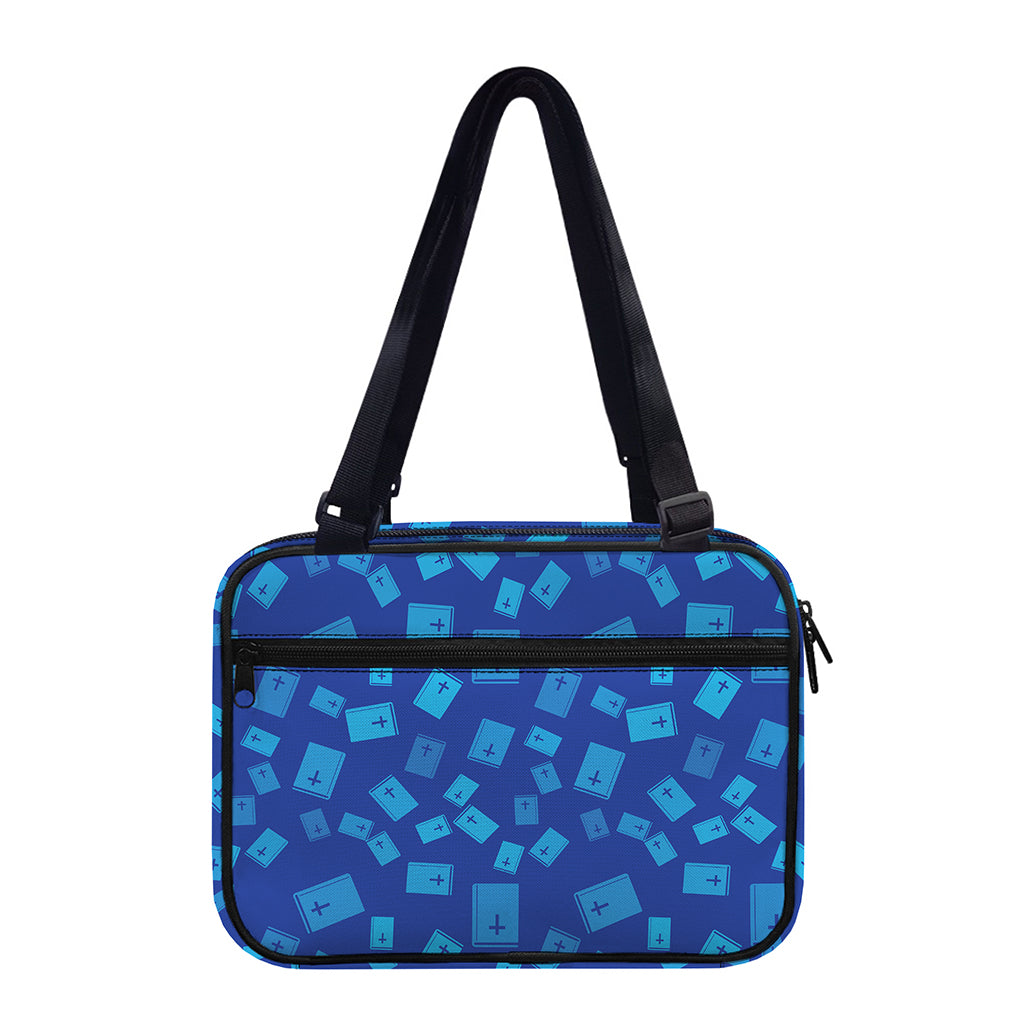 Blue Holy Bible Pattern Print Double Strap Bible Bag
