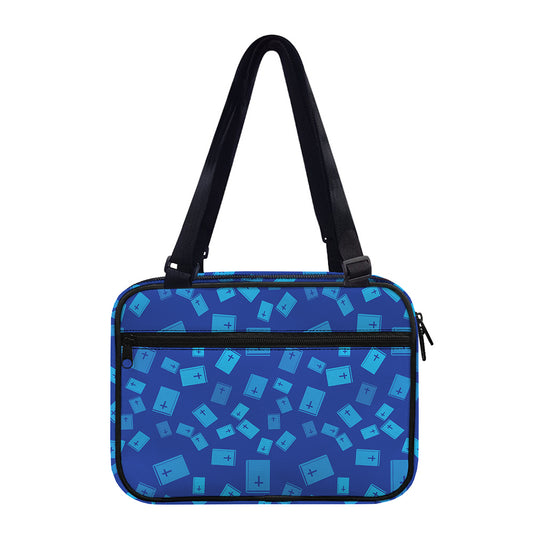 Blue Holy Bible Pattern Print Double Strap Bible Bag