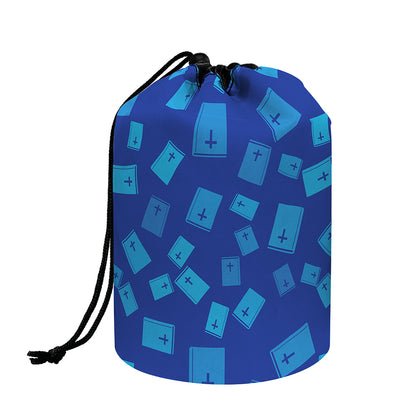 Blue Holy Bible Pattern Print Drawstring Makeup Bag