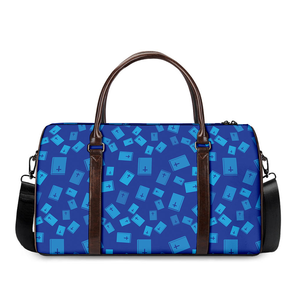Blue Holy Bible Pattern Print Duffle Bag