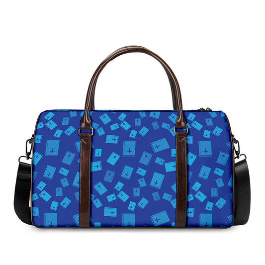 Blue Holy Bible Pattern Print Duffle Bag
