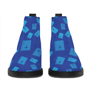 Blue Holy Bible Pattern Print Flat Ankle Boots